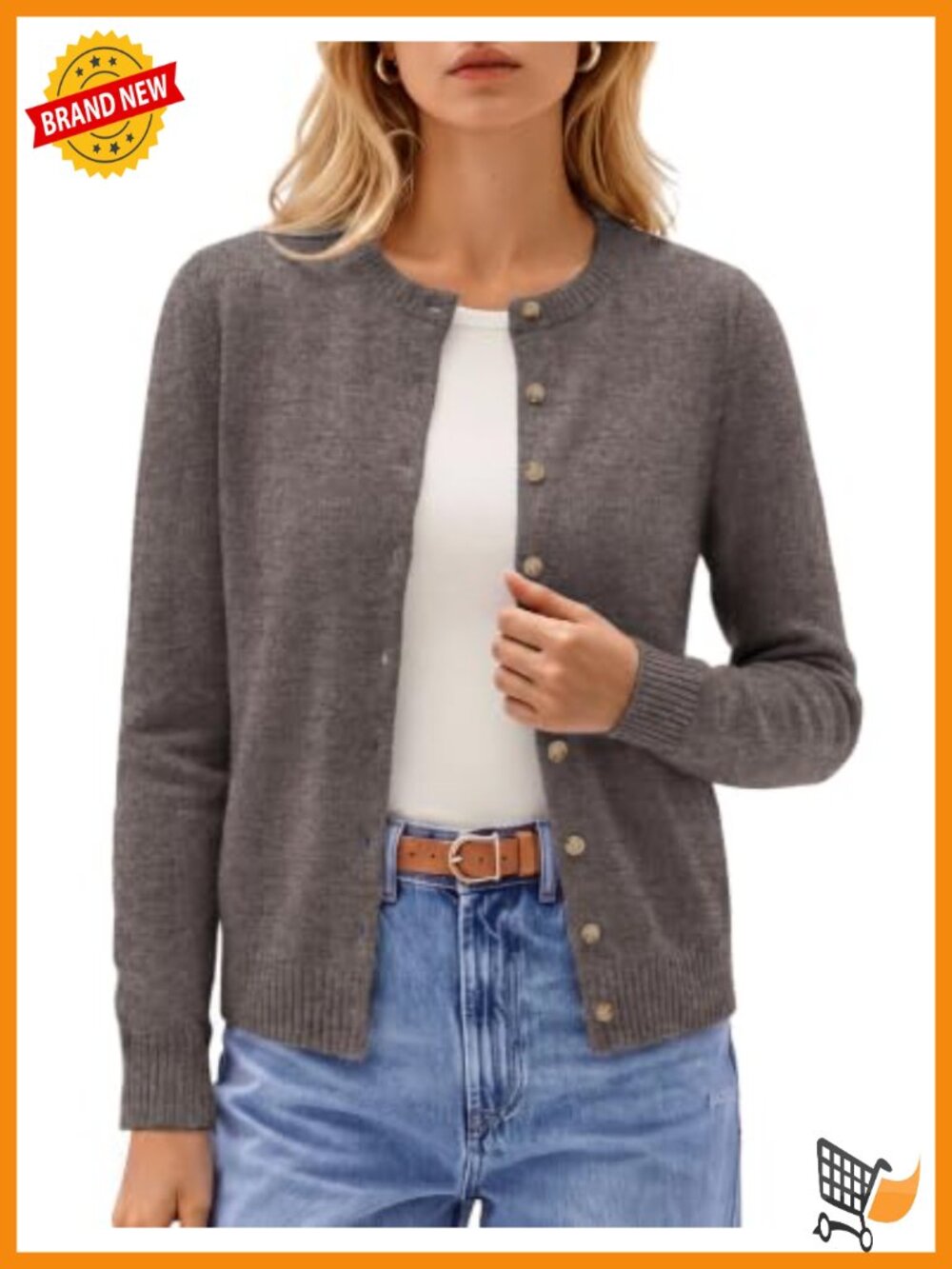 Merino Wool Cashmere Cardigan Button Front Long Sleeve Sweater